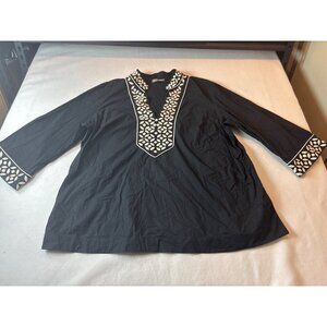 Go Silk Womens Black Tunic Top With Embroidered Detailing pit to pit 25
